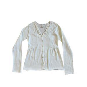 Charabia White Crochet Flower Knit Cardigan Easter Spring French (Girl size 10)